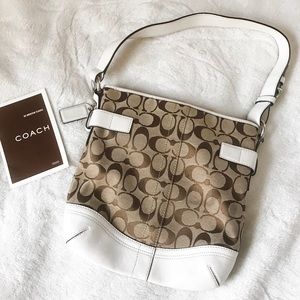 Coach Signature Logo Shoulder Bag White & Tan